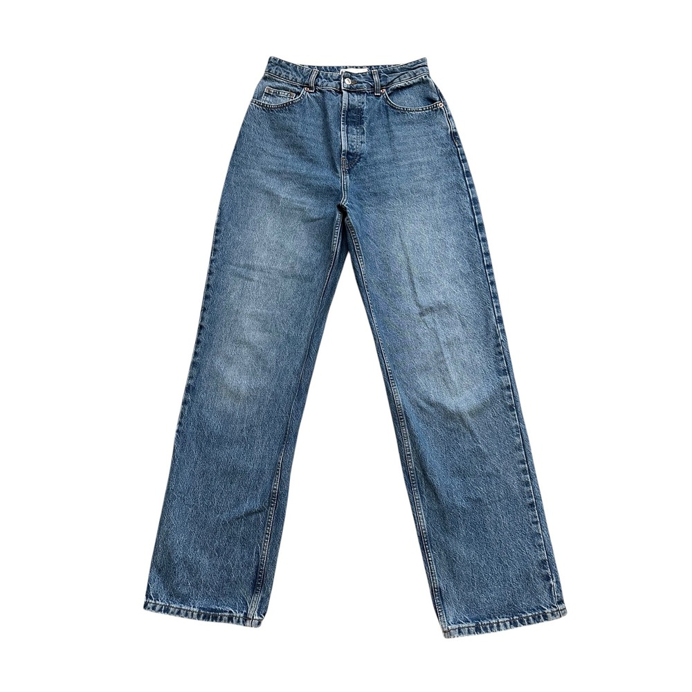 Retro Topshop Straight Leg Jeans W29 L30 High Rise Button Fly Medium Wash Denim
